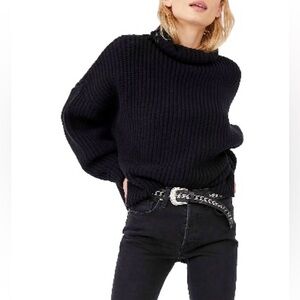 FREE PEOPLE Swim Too Deep Turtleneck Sweater Black Small
